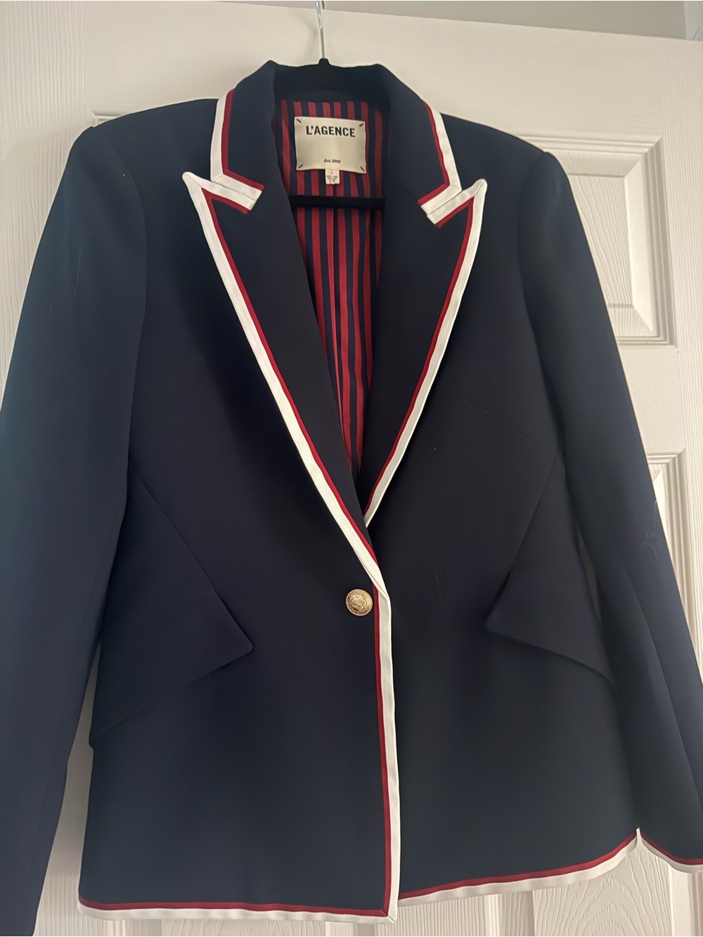 L'AGENCE Navy Blazer with Red & White Piping